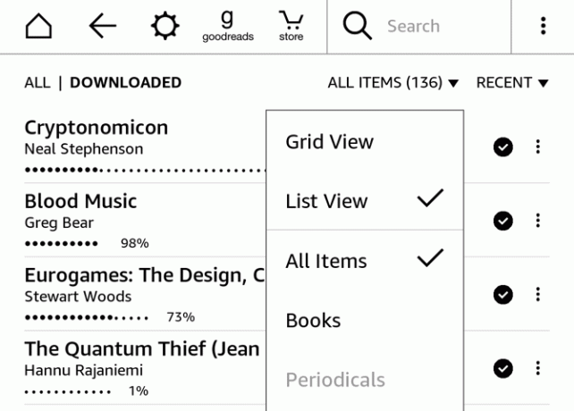 kindle grid list görünümü