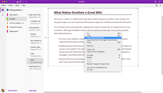 OneNote Mac'te optik karakter tanıma