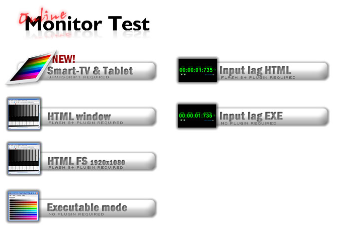 Çevrimiçi Monitör Testi menüsü