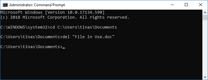 Windows komut isteminde dosyayı silin.