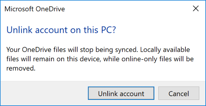 OneDrive hesabının PC ile olan bağlantısını kaldırma