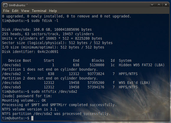 linux ntfs dosya sistemini kurtarmak