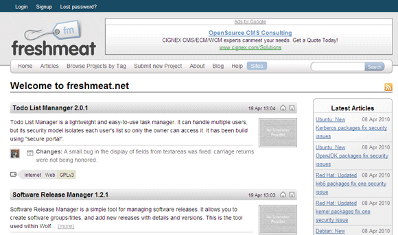 Açık Kaynak Yazılım Freshmeat Buzz Kontrol 8 Web Siteleri