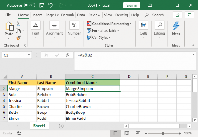 excel birleşik hücreleri ve işareti