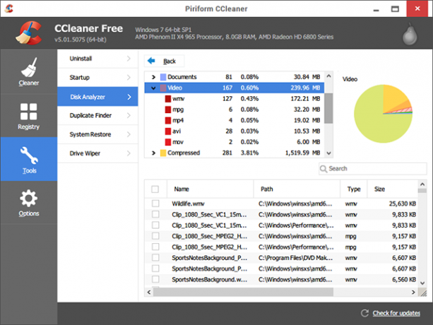 görselleştirmek-disk alanı-ccleaner