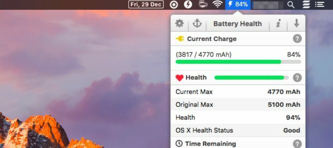 battery-health-Mac Menü Çubuğu Uygulamaları