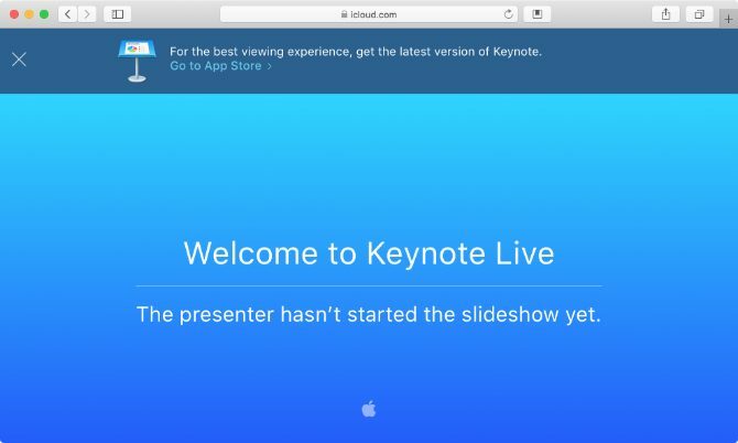 Safari'deki Keynote Live bekleme sayfası
