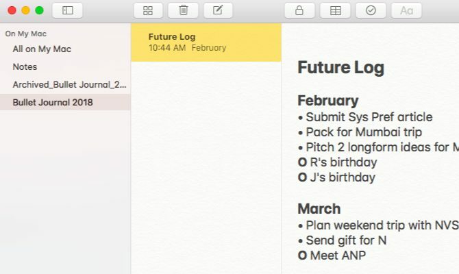 Mac'te bir günlük günlüğü için Apple Notes