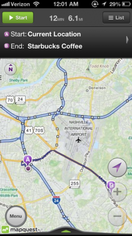 iphone üzerinde mapquest