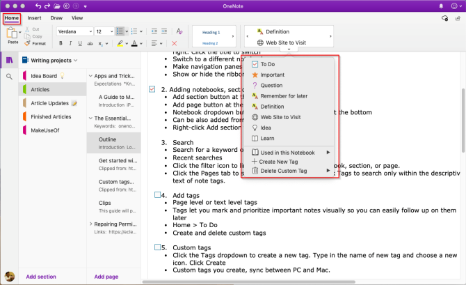 etiket galerisinden OneNote'a etiket ekleme