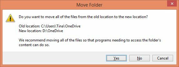 OneDrive Klasörünü Taşıma