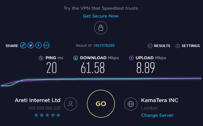 VPN'nizin hızını test etmek için speedtest.net kullanın