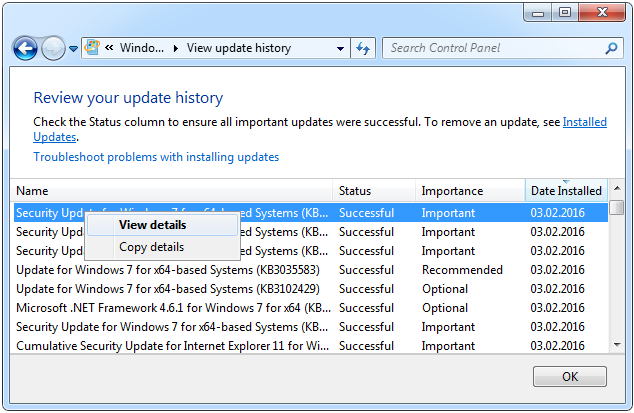 Windows 7 Güncelleme Geçmişi
