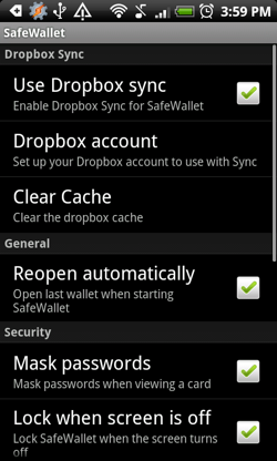 SafeWallet [MakeUseOf Giveaway] android dropbox sync ile Gizli Ayrıntıları Telefonunuzda Saklayın