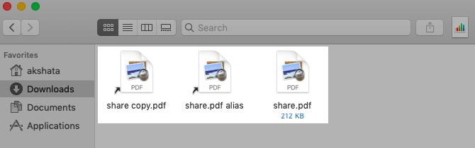 MacOS'ta Finder'da bir dosya için symlink ve takma ad