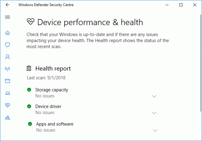 Windows Defender cihaz performansı ve sağlığı