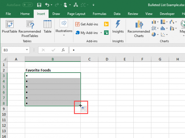 Madde işaretlerini kopyalayıp yapıştırmak için Excel'de Otomatik Doldur özelliğini kullanma