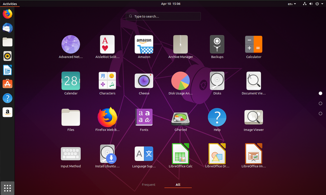 Yeni simge temalı Ubuntu 19.04 uygulama çekmecesi