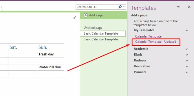 onenote takvim şablonu oluştur