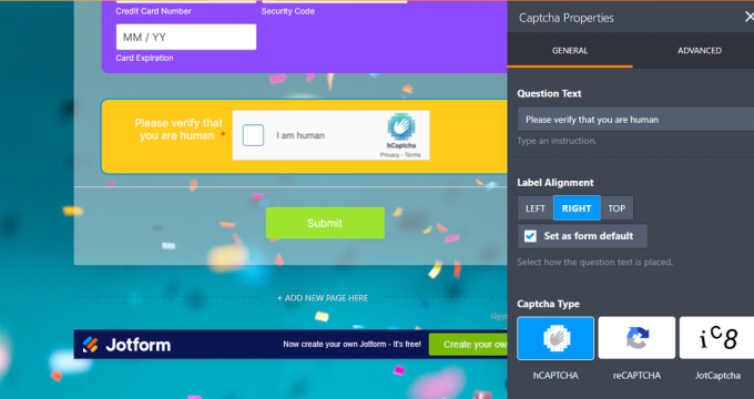 Jotform Captcha Ekran Görüntüsü