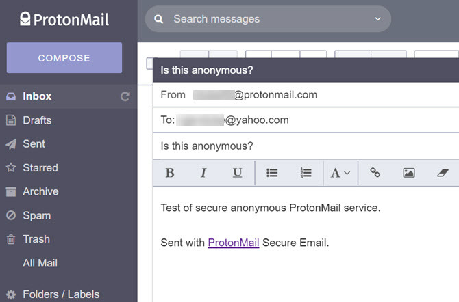 ProtonMail e-posta arayüzü