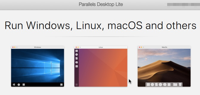 MacOS'ta Parallels Desktop Lite'ta başlangıç ​​ekranı