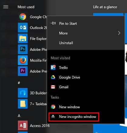 Varsayılan Windows Gizli Modunda Tarayıcınızı Özel Modda Başlatma