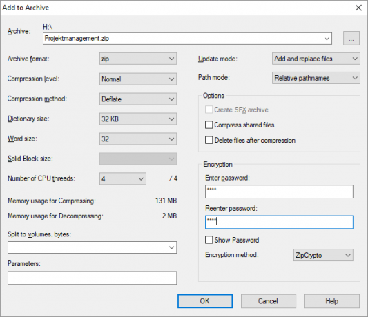 7Zip Parola Korumalı Arşiv Oluşturdu