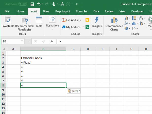 Bir madde işaretini kopyalayıp Excel'deki diğer hücrelere yapıştırın